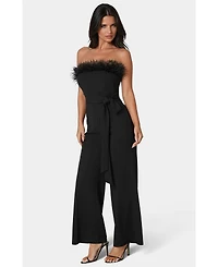 Bebe Women's Strapless Feather Jumpsuit