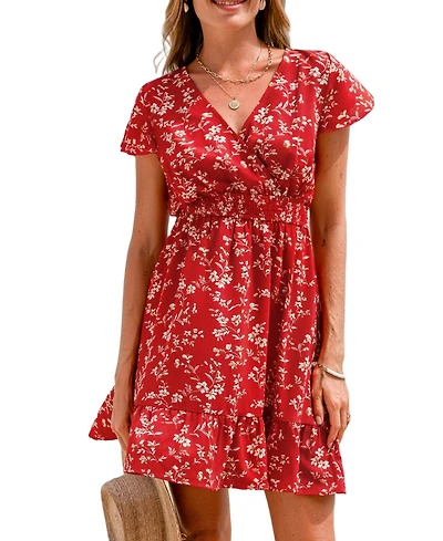 Cupshe Women's Crimson Petals Floral Mini Beach Dress