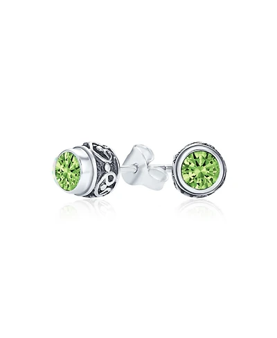 Bling Jewelry Boho Bali Tiny Round Stud Earrings Oxidized .925 Sterling Silver