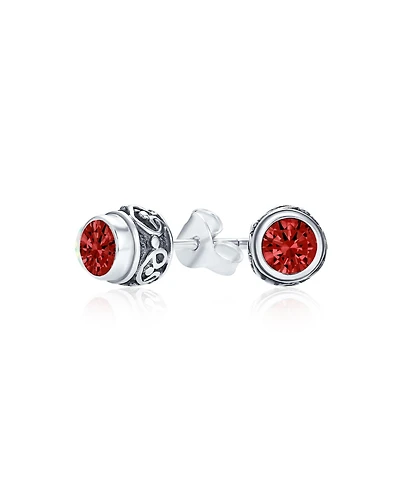Bling Jewelry Boho Bali Tiny Round Stud Earrings Oxidized .925 Sterling Silver