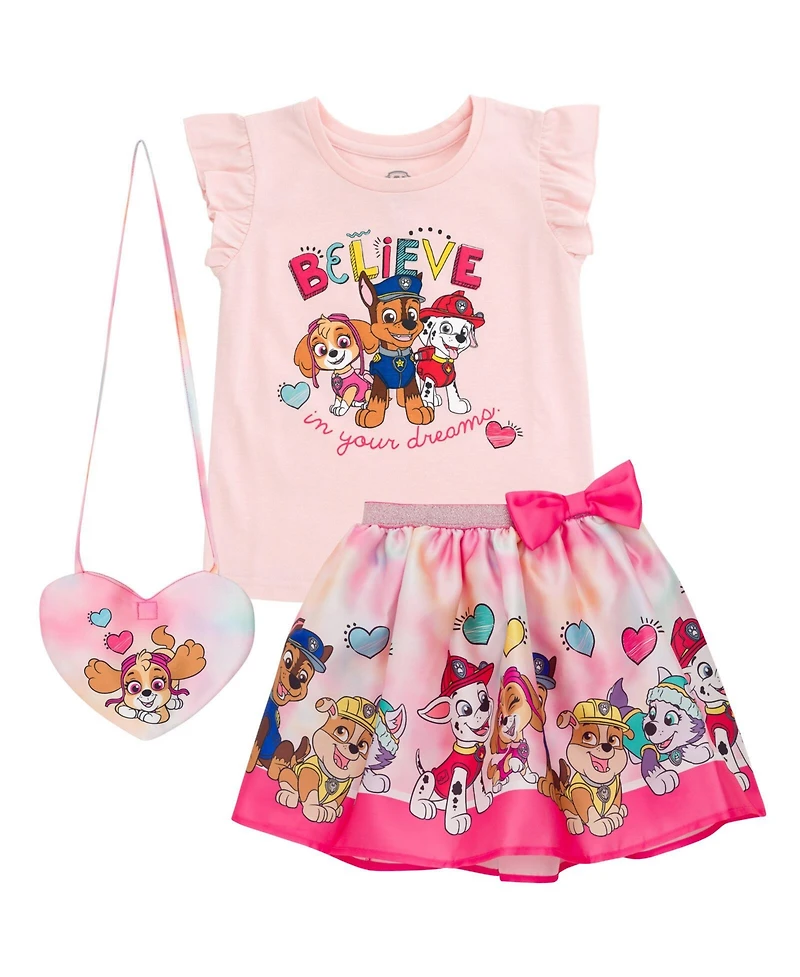 Paw Patrol Little Girls Tank Top Skirt and Bag 3 Piece Outfit Set