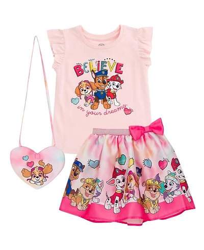 Paw Patrol Little Girls Tank Top Skirt and Bag 3 Piece Outfit Set
