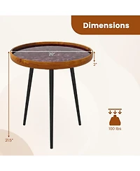 Round End Table with Sea Shell Inlay and Epoxy Resin Top for Living Room Decor