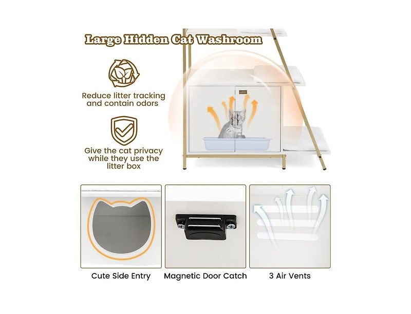 Large Cat Litter Box Enclosure with Storage & Ladder Shelf Stylish & Functional Hidden Litter Cabinet