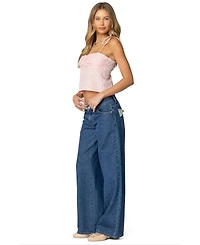 Edikted Womens Billie Open Tie Back Gingham Top
