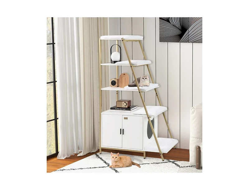 Large Cat Litter Box Enclosure with Storage & Ladder Shelf Stylish & Functional Hidden Litter Cabinet