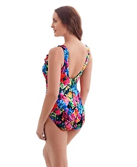 Longitude by Mimi Flamingo Women's Fine China Ruffle Front Surplice One Piece Swimsuit
