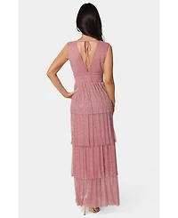 Bebe Women's Tiered Plunge Neck Lurex Midi Dress