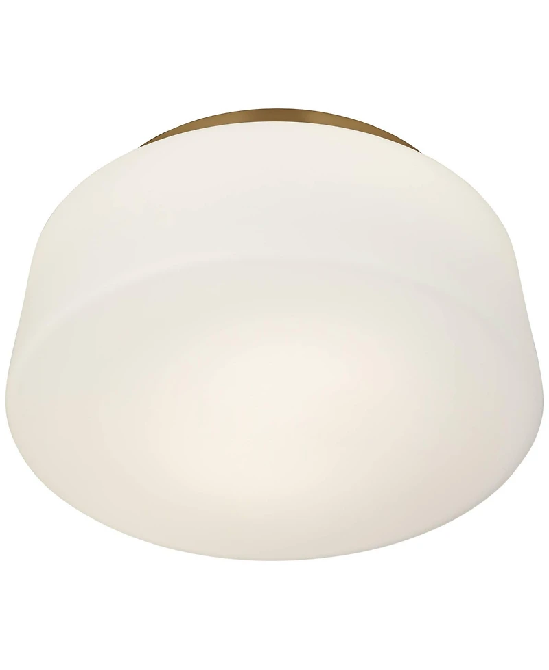 Buckley 13" Modern Flush-Mount Ceiling Light Fixture Kitchen Foyer Hallway Drum Round Warm Brass Finish White Glass Metal Bedroom Bathroom Entryw