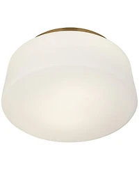 Buckley 13" Modern Flush-Mount Ceiling Light Fixture Kitchen Foyer Hallway Drum Round Warm Brass Finish White Glass Metal Bedroom Bathroom Entryw