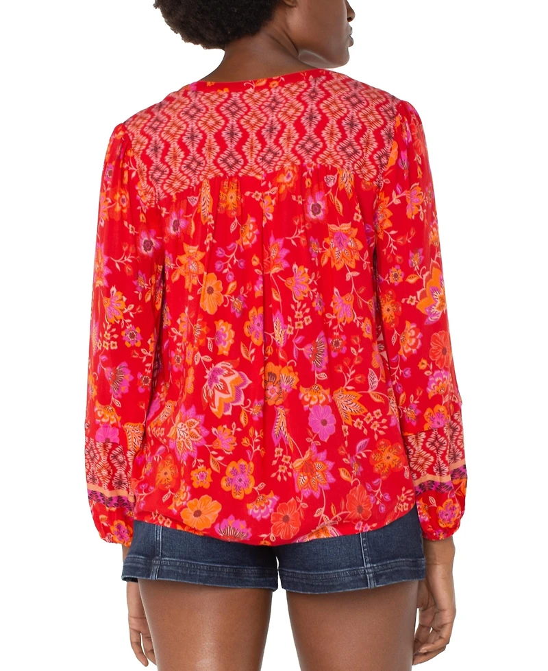 Liverpool Los Angeles Women's Long Sleeve Button Front Woven Blouse