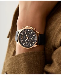 Guess Men's Multifunction Black Genuine Leather Watch