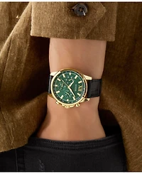 Guess Men's Multifunction Black Genuine Leather Watch, 44mm