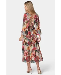Bebe Women's Lace Up Back Chiffon Midi Dress