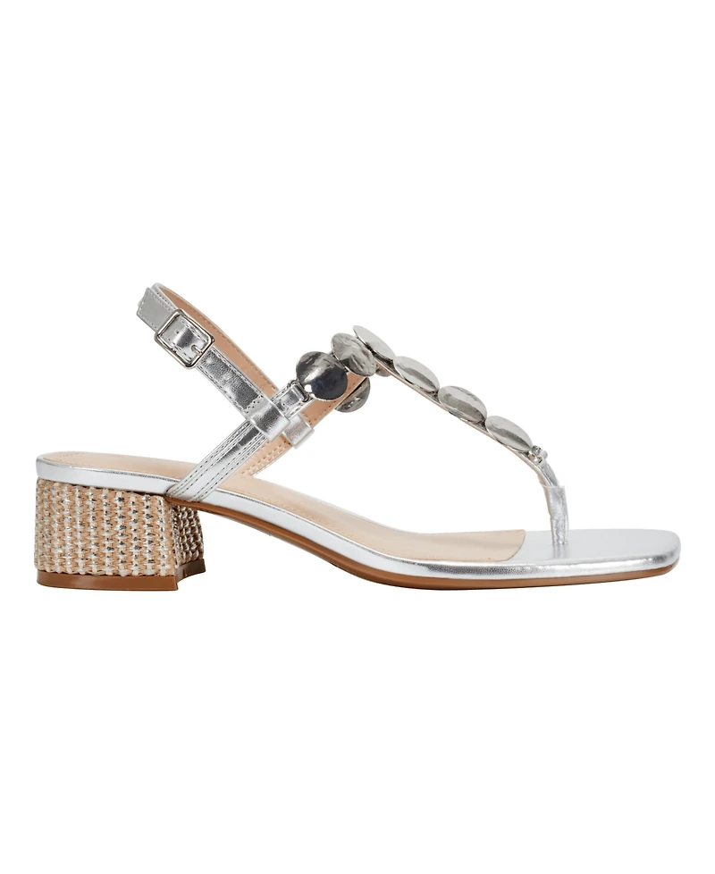 Marc Fisher Women's Caylie Embellished T-Strap Block Heel Sandals