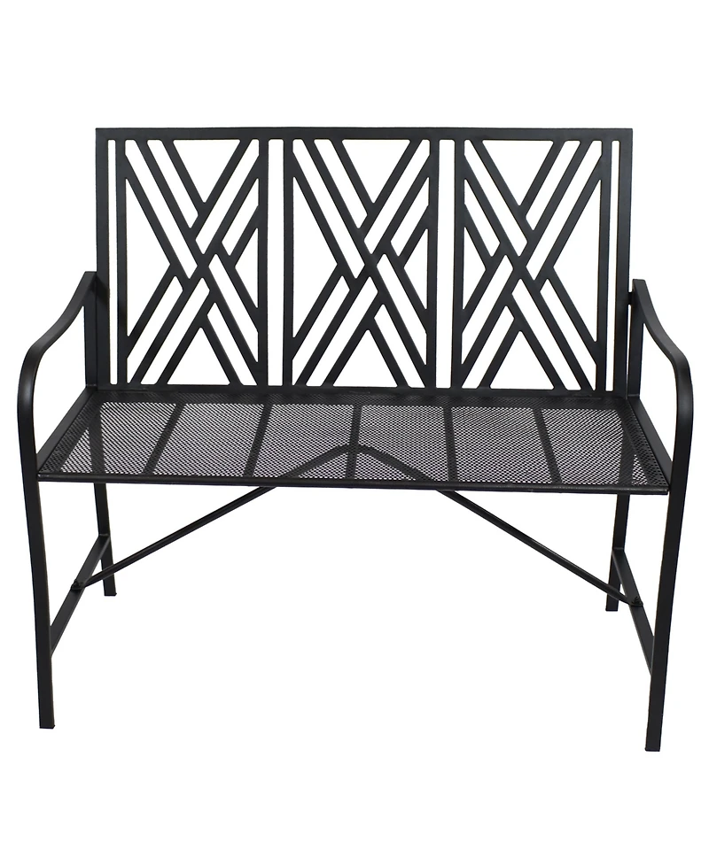 Outdoor 2-Person Iron Geometric Lattice Patio Bench - Black