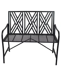 Outdoor 2-Person Iron Geometric Lattice Patio Bench - Black