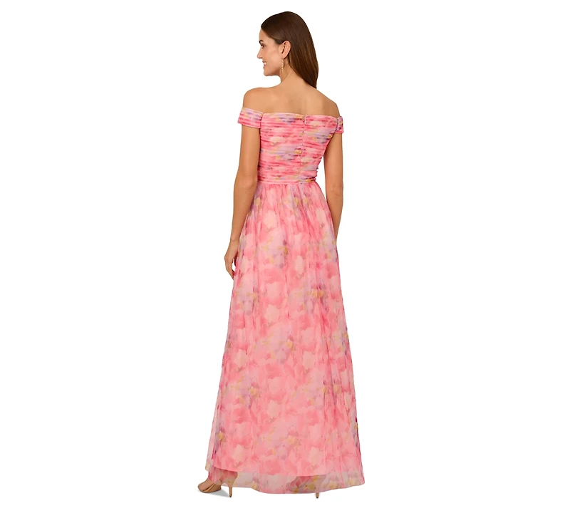 Adrianna Papell Women's Floral-Print Off-The-Shoulder Gown