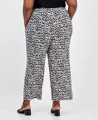 Kasper Plus Printed Wide-Leg Pull-On Pants