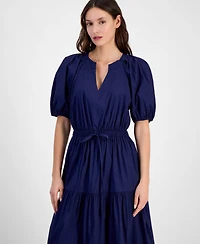 Anne Klein Women's Tiered Tie-Waist Puffed-Sleeve Dress