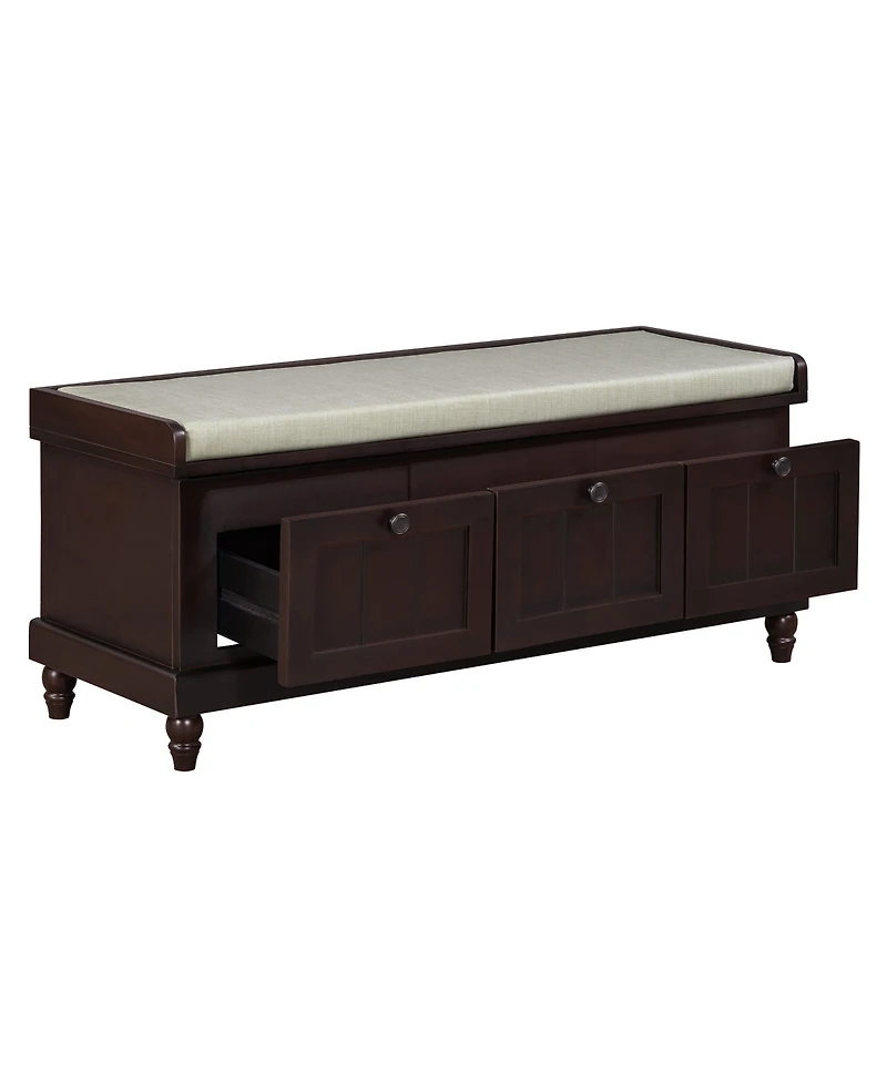 Streamdale Classic Storage Bench with Cushioned Seat and Three Drawers for Entryway and Living Room (Espresso)