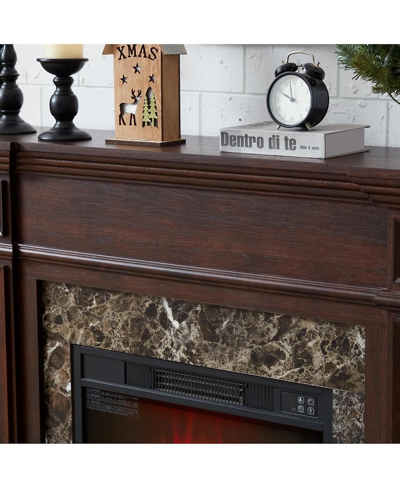 Streamdale Electric Fireplace with Cherry Mantel and Realistic Stone Surround