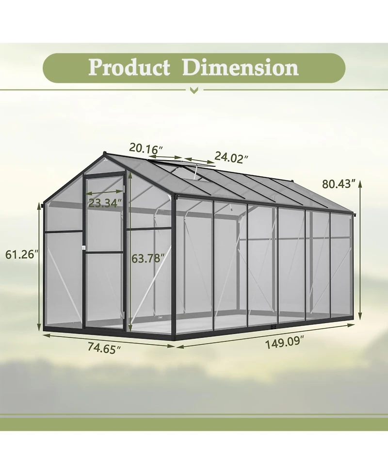 Streamdale Large Green House 6' x 12' Double Flush Door Polycarbonate Greenhouse