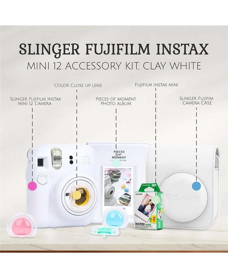 Fujifilm Instax Mini 12 Instant Film Camera, Bundle with Instax Mini Custom Case, Accessory Kit and Daylight Film, 4x Twin Pack (80 Exposures) Iso 800