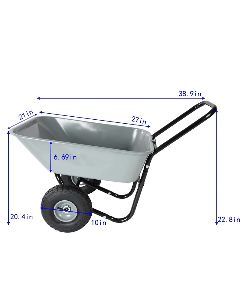 Streamdale Two-wheeled cart, garden cart, 10-inch pneumatic wheels(gray)