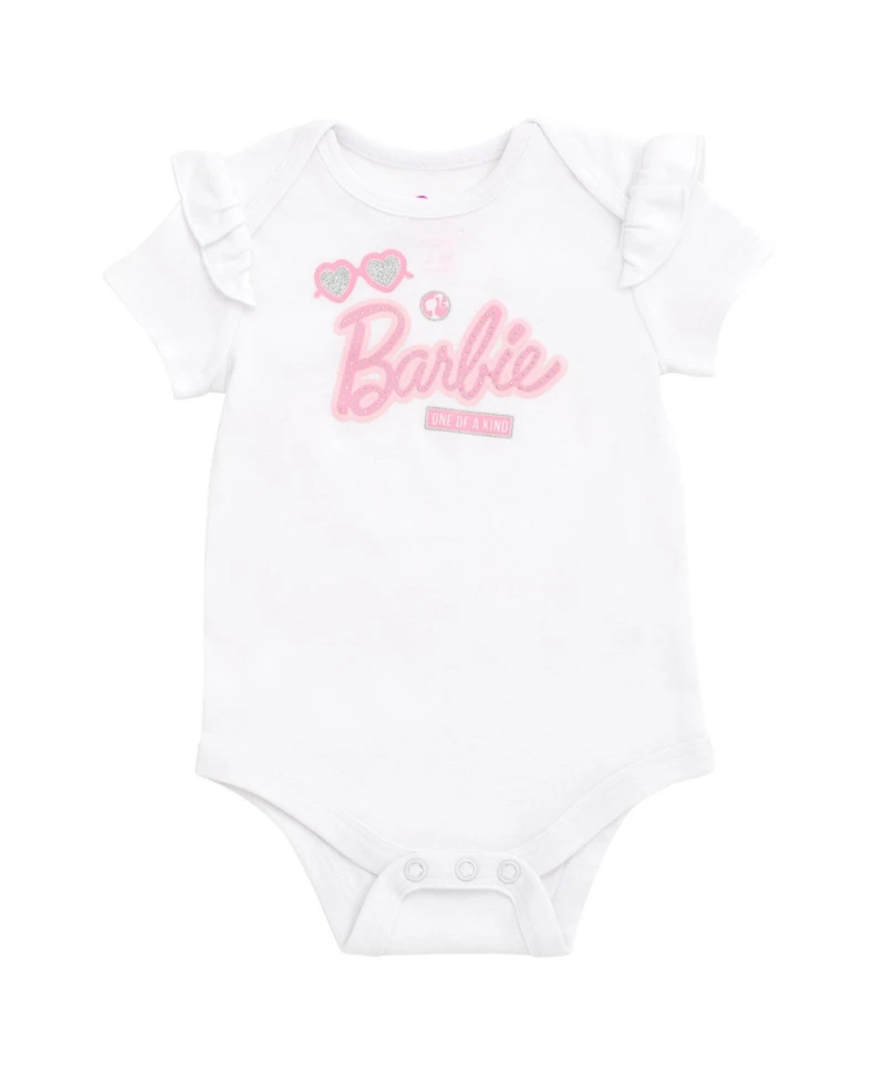 Barbie Baby Girls Bodysuit Ruffle Skirt and Bow Headband 3 Piece Outfit Set Newborn to