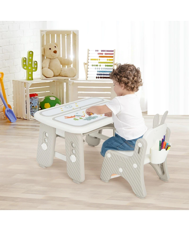 Kids Table and Chair Set with Flip-Top Bookshelf
