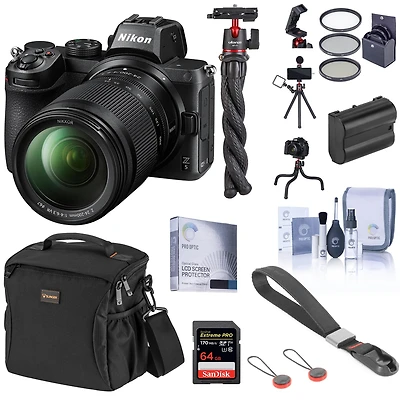 Nikon Z5 Full Frame Mirrorless Camera with 24-200mm Vr Zoom Lens, Essential Bundle with 64GB Sd Card, Bag, Extra Battery, Wrist Strap, Flexible Tripod