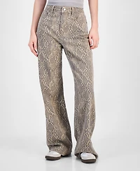 Tinseltown Juniors' Animal-Print Wide-Leg Jeans