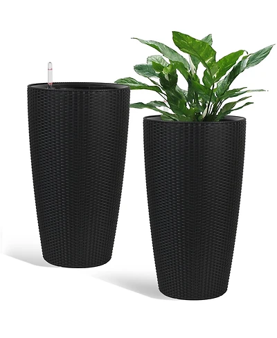 Streamdale Modern 22.5" Rattan Design Planter with Self-Watering System (2-Pack)