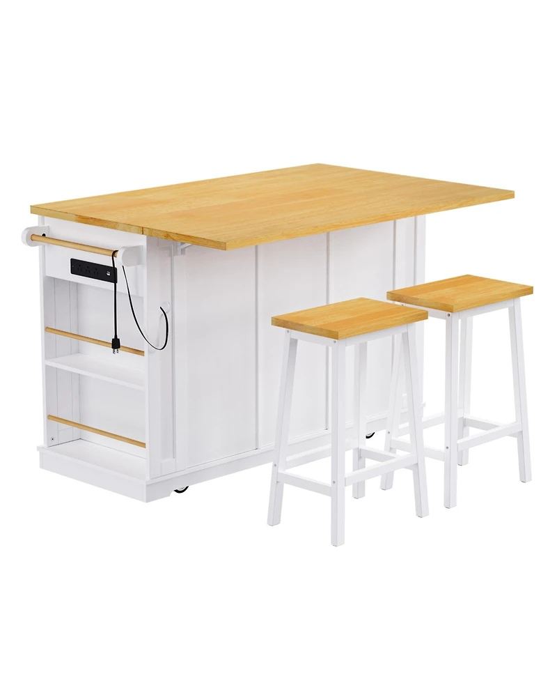 Streamdale 53" Kitchen Island with Bar Stools & Storage