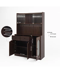Streamdale 71" Tall Kitchen Cabinet with Reeded Glass Doors and Microwave Stand