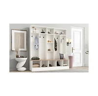 Streamdale Hall Tree with Bench and Cube Storage (8 Hooks, White)