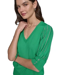 Karl Lagerfeld Paris Women's Puffed-Sleeve V-Neck Sweater