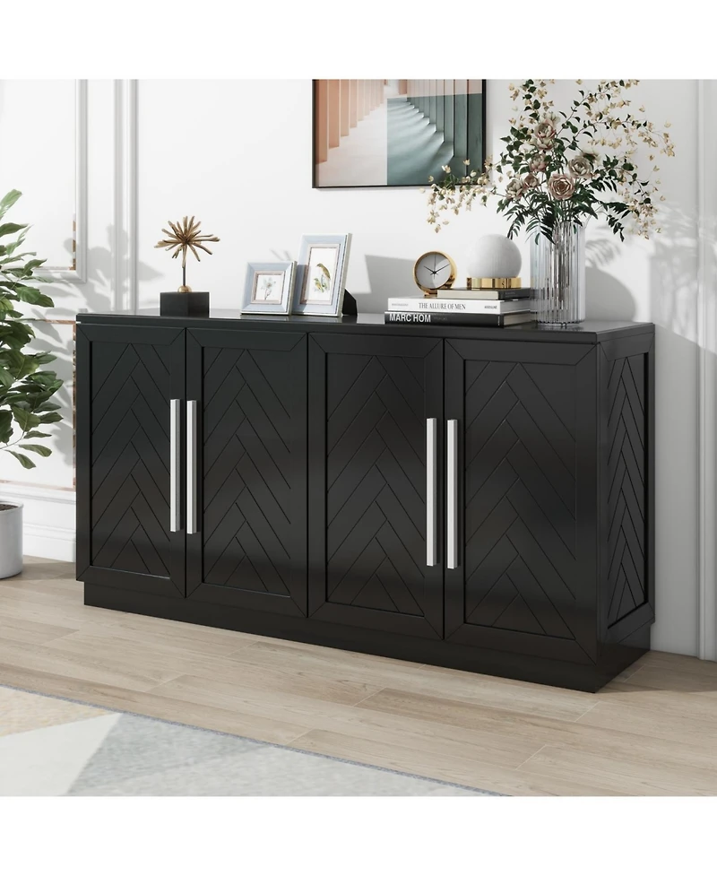 Streamdale Black 4-Door Sideboard with Adjustable Shelves