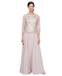 Alex Evening Womens 2 Pc. Embroidered Jacket Gown Set