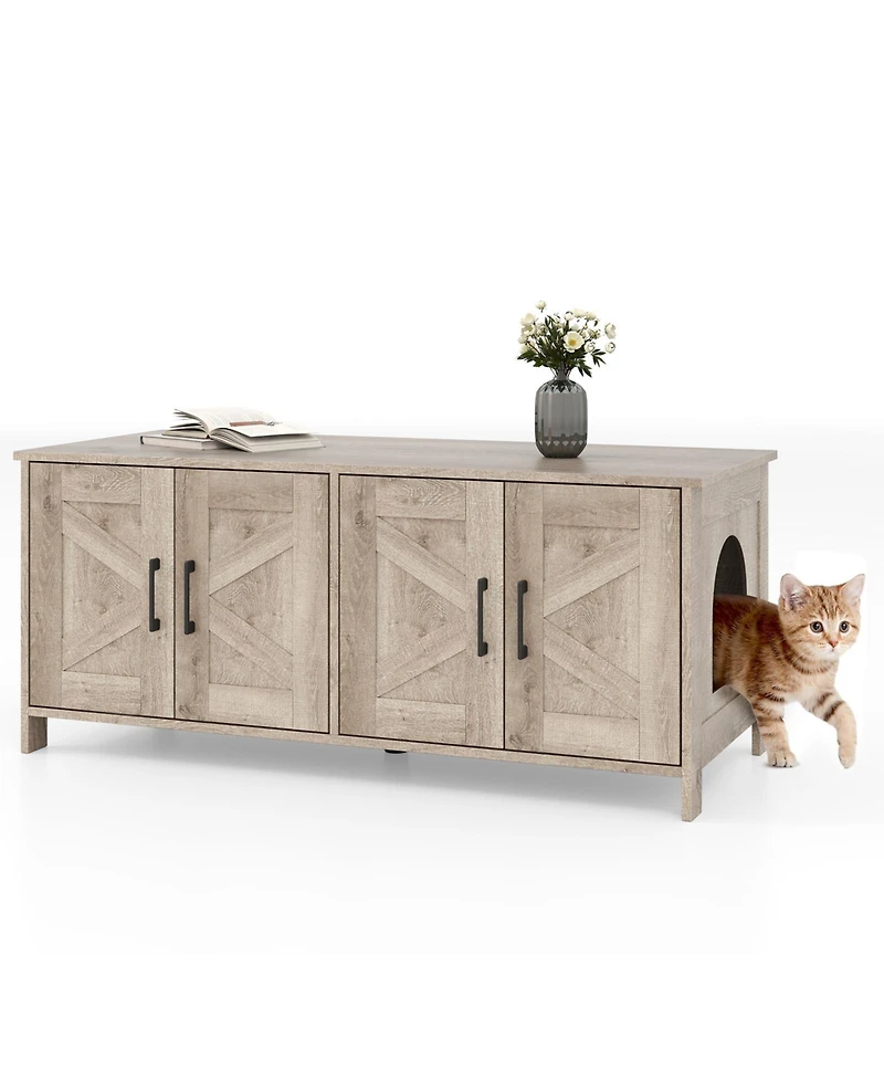 Modern Cat Litter Box Enclosure for 2 Cats, Hidden Cabinet Furniture