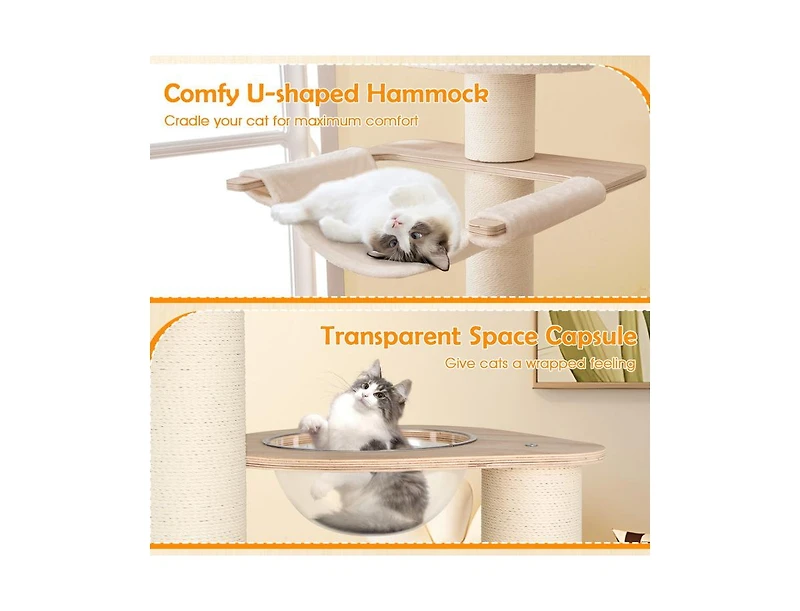 Tall Cat Tree with Cozy Top Perch & Washable Plush Cushions Comfortable & Stylish Cat Tower