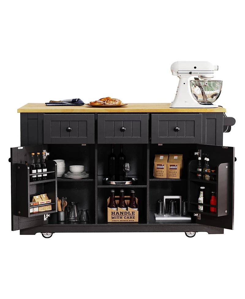 Streamdale 53" Kitchen Island Cart with Power Outlet, Storage, and Side Racks