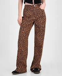 Tinseltown Juniors' Animal-Print Wide-Leg Jeans