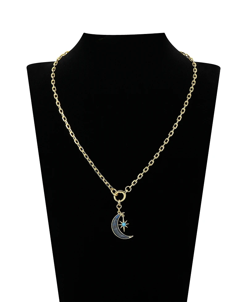 Unwritten Lapis Stone Moon Star Pendant Necklace