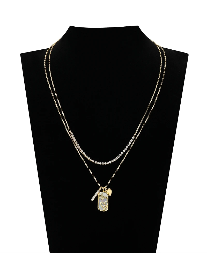 Unwritten "Mom" Cubic Zirconia Mother of Pearl Tennis Charm Layered Necklace Set