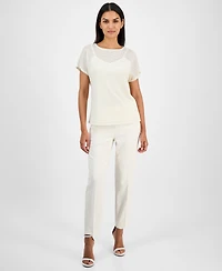 Anne Klein Women's Metallic Box Stitch Top