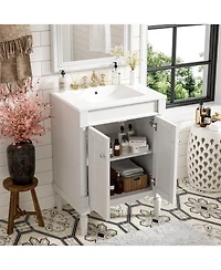 Streamdale Modern 24" Single Sink Bathroom Vanity Cabinet with Top Sink & Storage Shelves