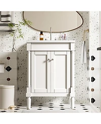 Streamdale Modern 24" Single Sink Bathroom Vanity Cabinet with Top Sink & Storage Shelves
