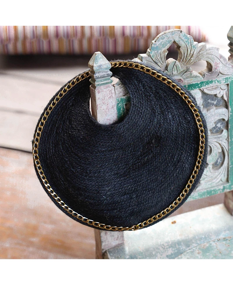 Solo Fig Mini Jute Straw Bag With Gold chain